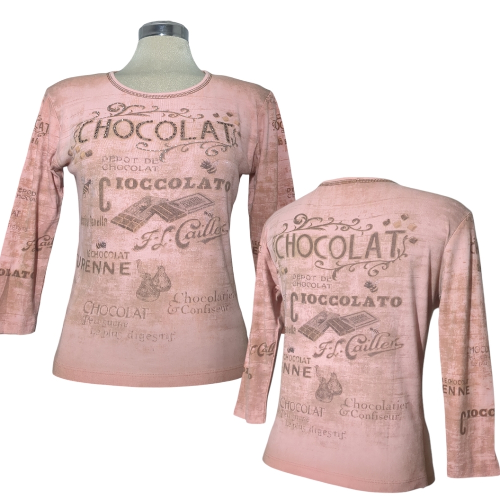 CACTUS Pink Chocolate Print 3/4 Sleeves Size M